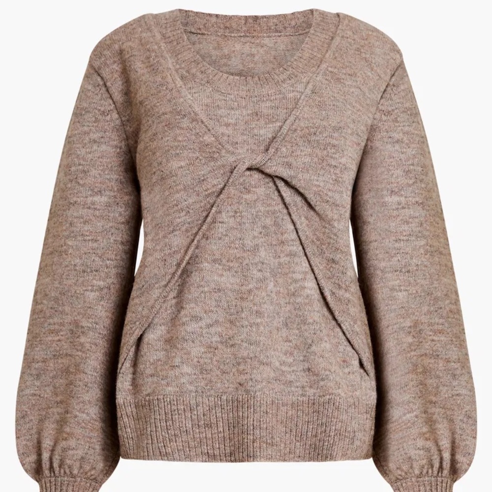 NWT French Connection Kezia Twist Layer sweater Taupe wool blend - size M - Picture 2 of 6